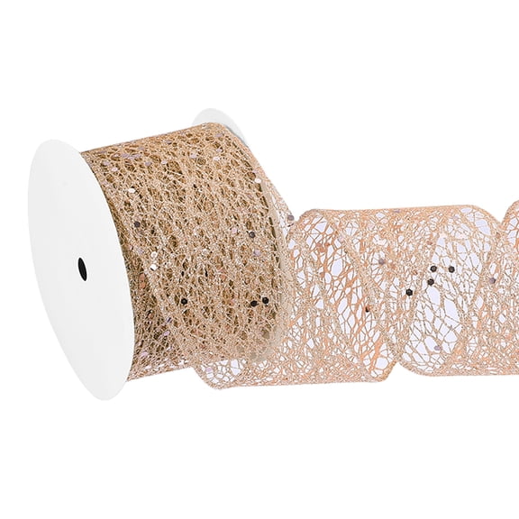 Uxcell Glitter Mesh Wired Ribbon Sparkling Ribbon for Christmas Tree Decoration Light Yellow