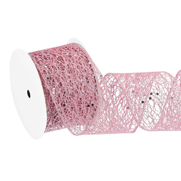 Uxcell Glitter Mesh Wired Ribbon for Christmas Tree and Gift Wrapping, Pink