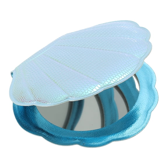 Uxcell Glitter Pocket Mirror, 1x/2x Shell Shape Magnifying Double-Sided Portable Folding Hand-held Compact Makeup Mirror with Scaly Texture for Women Girls Purse Handbag Accessories, Blue