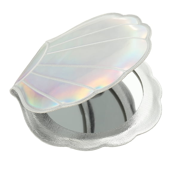 Uxcell Glitter Pocket Mirror, 1x/2x Shell Shape Magnifying Double-Sided Portable Folding Hand-held Compact Makeup Mirror with for Women Girls Purse Handbag Accessories, Silver