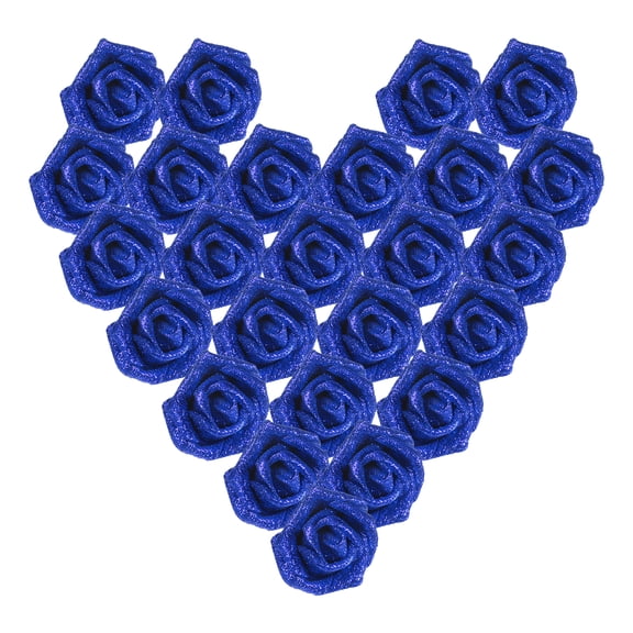 Uxcell Glitter Roses, Foam Artificial Flowers Roses Heads Real Looking Fake Flowers Bulk with Stem 25 Blue