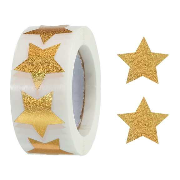 Uxcell Glitter Star Stickers 1 Inch Adhesive Sparkling Labels Notes, Greeting Cards, 500 Count/Roll Gold Powder