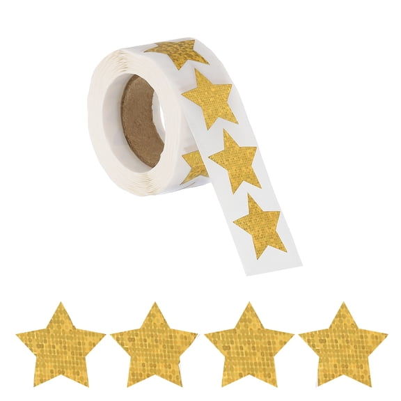 Uxcell Glitter Star Stickers, 500 Pcs Self Adhesive Metallic Small Sticker Teacher Classroom Voting Reward, Gold, Straight Edge