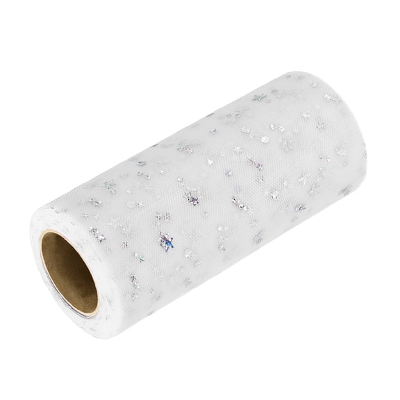 Uxcell Glitter Tulle Ribbon (6 Inch x 25 Yards) - Star Moon Pattern Wide Mesh Ribbon Sparkle Fabric Tulle Rolls, for DIY Tutu Skirt Bow Wedding Decor Gift Wrapping, White