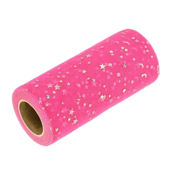 Uxcell Glitter Tulle Ribbon (6 Inch x 25 Yards) - Star Moon Pattern Wide Mesh Ribbon Sparkle Fabric Tulle Rolls, for DIY Tutu Skirt Bow Wedding Decor Gift Wrapping, Rose Red