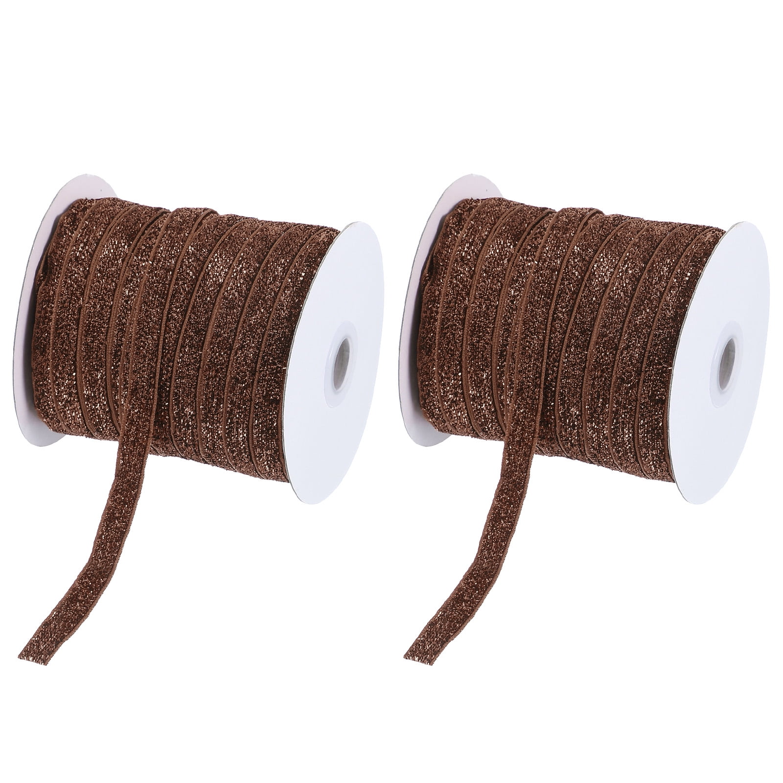 Uxcell Glitter Velvet Ribbon, Sparkly Fabric Metallic Ribbons Gift Wrapping Roll for Crafts Hair Bow Wreaths Decoration Brown