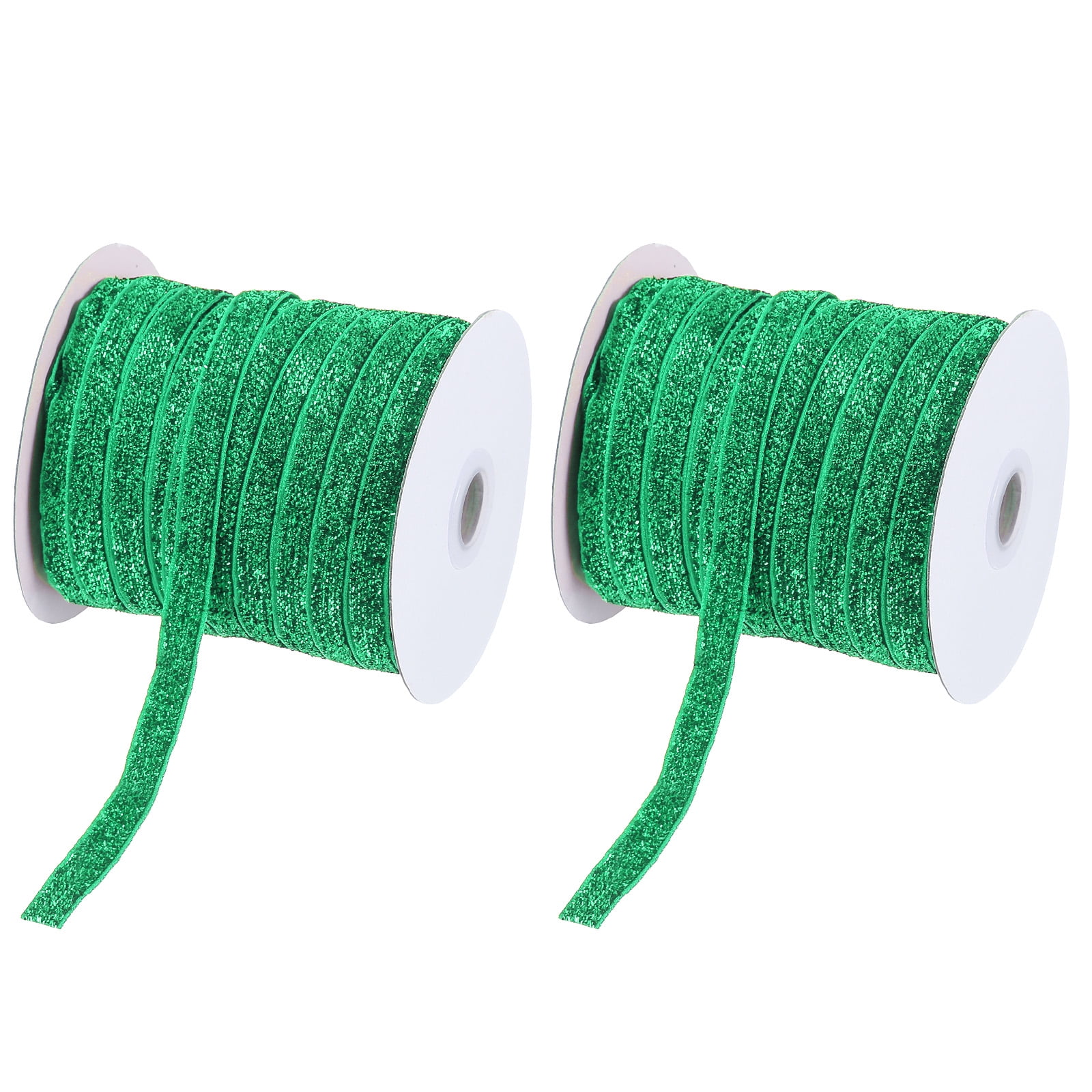 Uxcell Glitter Velvet Ribbon, Sparkly Fabric Metallic Ribbons Gift Wrapping Roll for Crafts Hair Bow Wreaths Decoration Grass Green