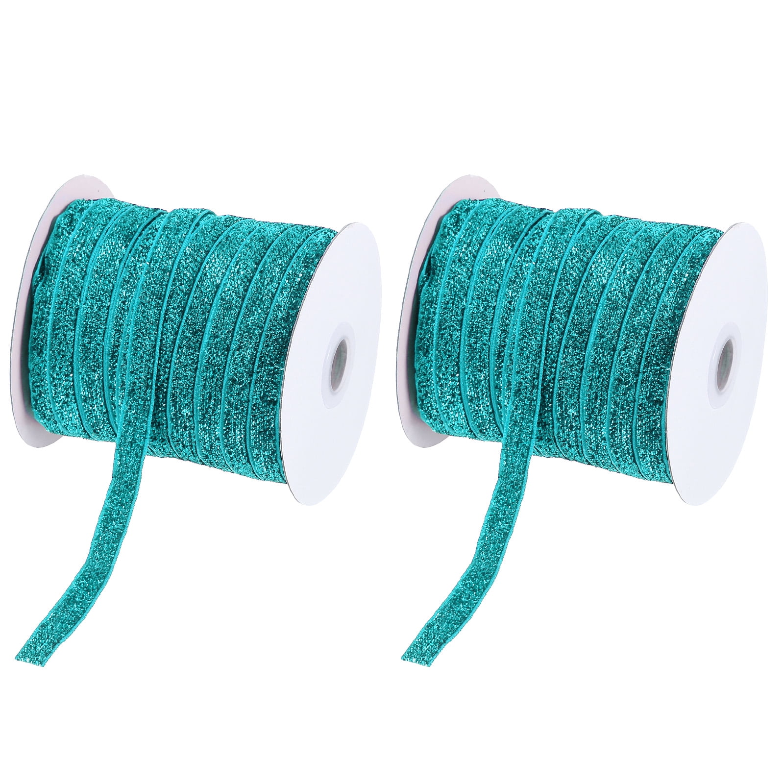 Uxcell Glitter Velvet Ribbon, Sparkly Fabric Metallic Ribbons Gift Wrapping Roll for Crafts Hair Bow Wreaths Decoration Lake Blue