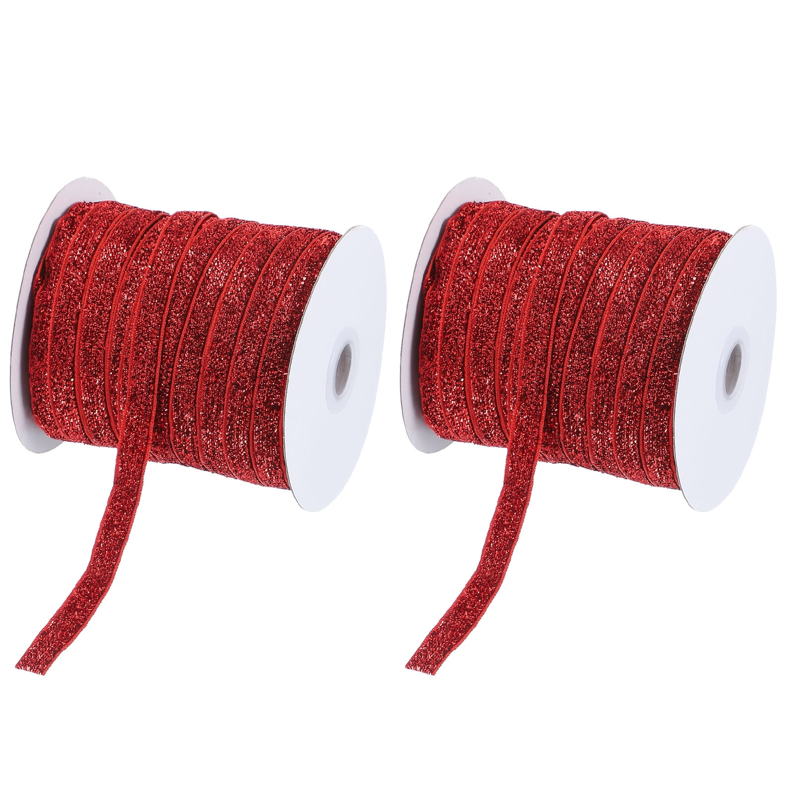 Uxcell Glitter Velvet Ribbon, Sparkly Fabric Metallic Ribbons Gift Wrapping Roll for Crafts Hair Bow Wreaths Decoration Red