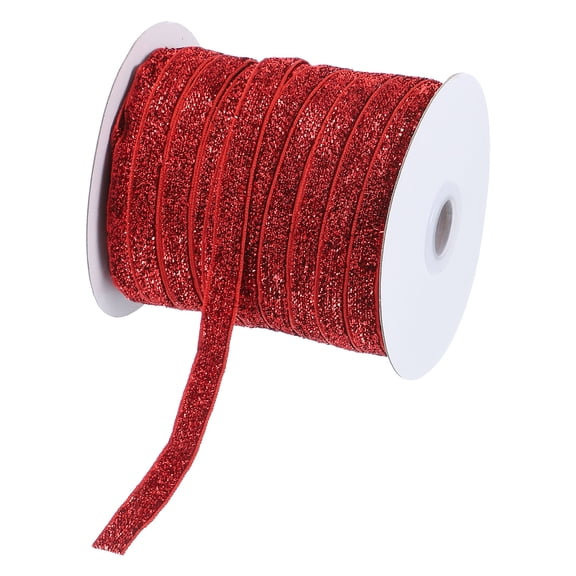 Uxcell Glitter Velvet Ribbon, Sparkly Fabric Metallic Ribbons Gift Wrapping Roll for Crafts Hair Bow Wreaths Decorations Red