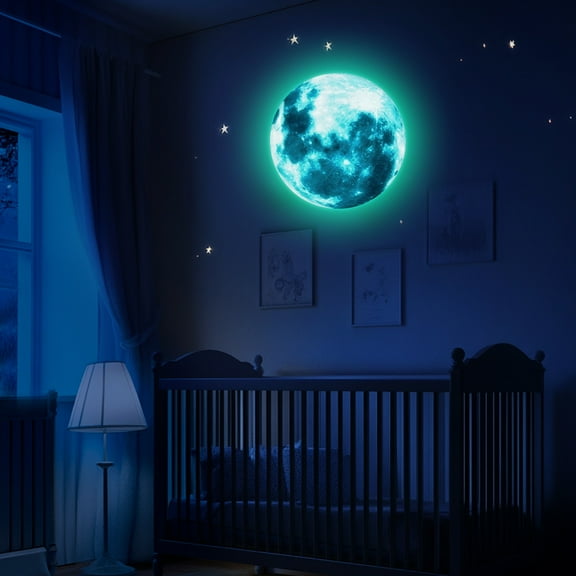 Uxcell Glow in the Dark Moon Sticker for Ceiling, 20cm Luminous Ceiling Wall Decor Stickers Glowing Moon Decals Stickers for Children Nursery Bedroom Living Room, Green