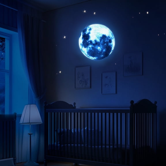 Uxcell Glow in the Dark Moon Sticker for Ceiling, 30cm Luminous Ceiling Wall Decor Stickers Glowing Moon Decals Stickers for Children Nursery Bedroom Living Room, Blue