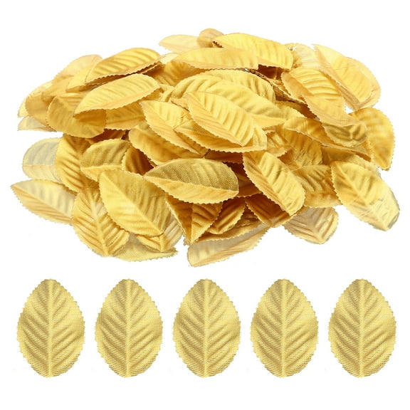 Uxcell Gold Artificial Leaves, 200 Pack Fake Leaves Fabric Faux Leaf for DIY Home Wedding, Style 2