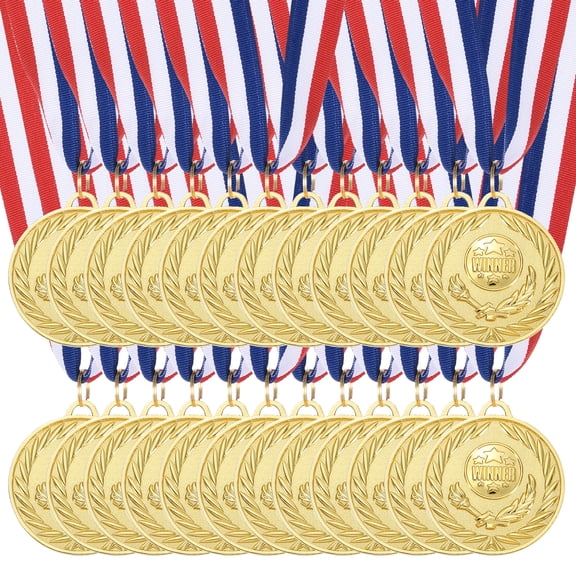 Uxcell Gold Award Medals 2 Inch, Metal Winner Medals with Neck Ribbon Trophy Pattern for Sports Competitions Games Party Favors 24 Pieces