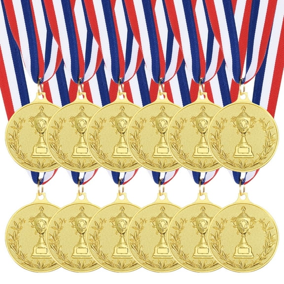 Uxcell Gold Award Medals, Winner Medals with Neck Ribbon Trophy Style for Team Sports Games Competitions Gold