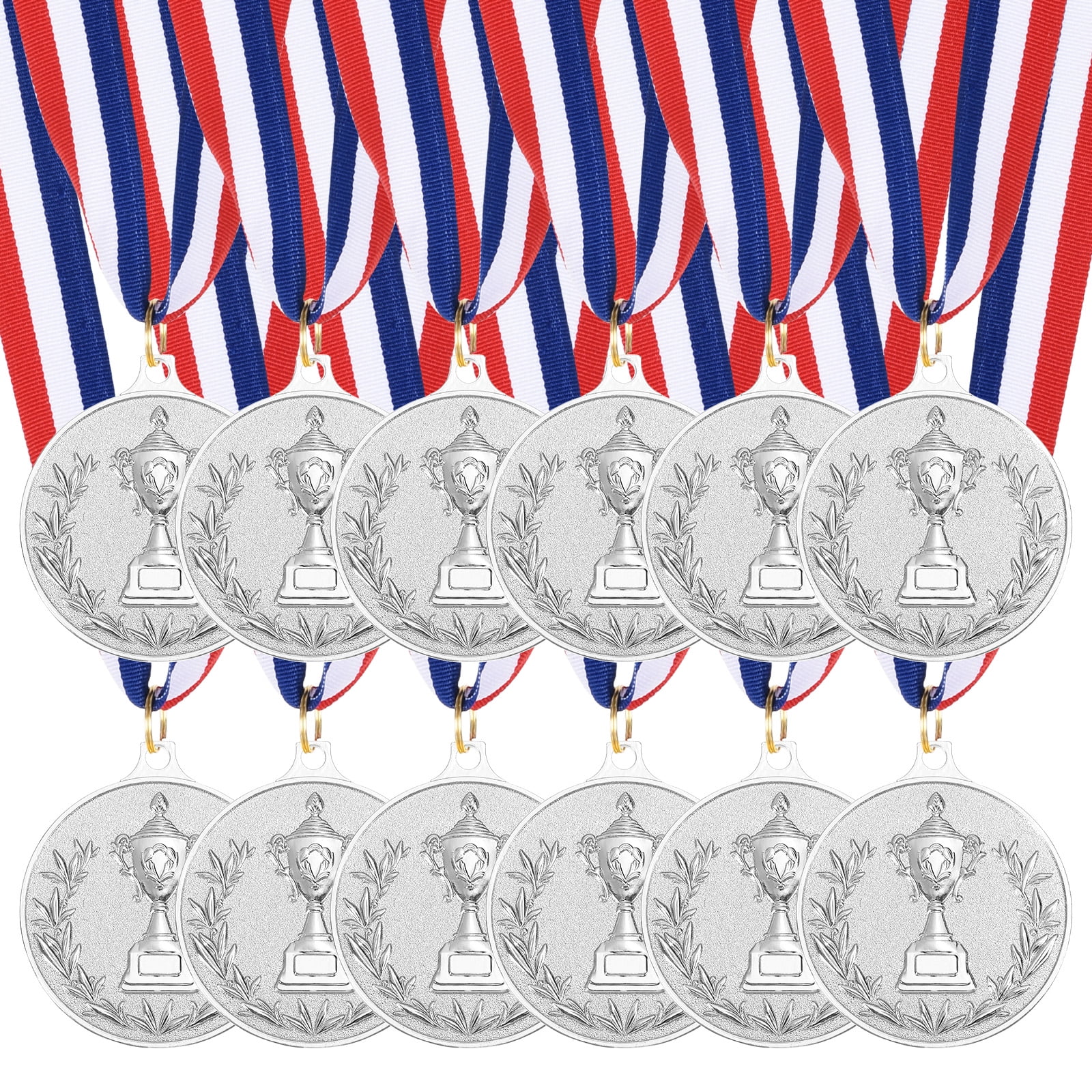 Uxcell Gold Award Medals, Winner Medals with Neck Ribbon Trophy Style for Team Sports Games Competitions Silver