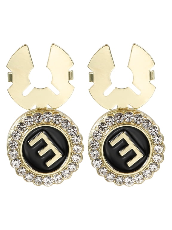 Gold Button Covers, 2Pcs Clip-On Buttons Cufflinks with Rhinestone Raised Letter E Cuff Links for Men Women French Shirt Business or Formal Attend Clothing Accessories