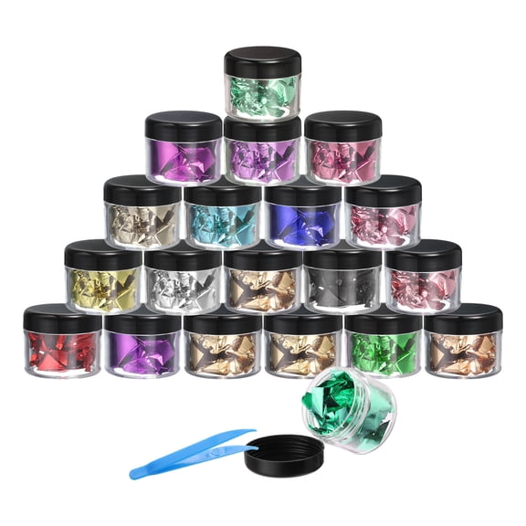 Uxcell Gold Foil Flakes, Foil Metallic Nail Flakes with Tweezers, 20 Colors 20Pcs