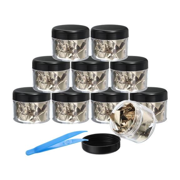 Uxcell Gold Foil Flakes, Foil Metallic Nail Flakes with Tweezers, Dark Silver 10Pcs