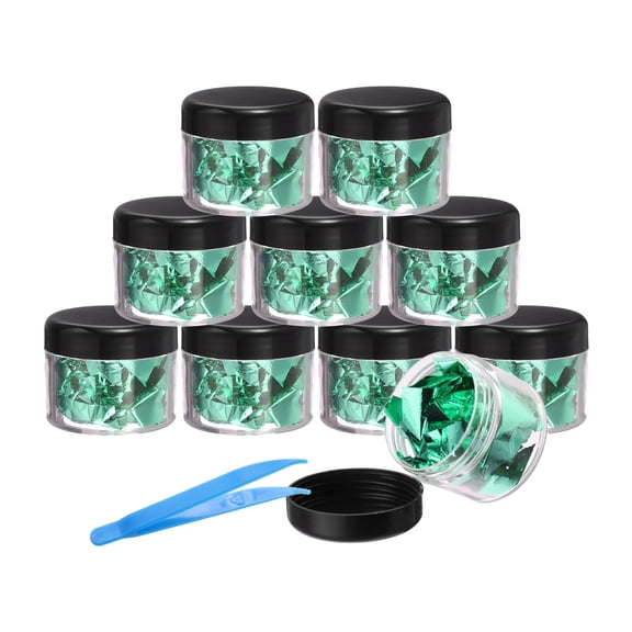 Uxcell Gold Foil Flakes, Foil Metallic Nail Flakes with Tweezers, Jade Green 10Pcs