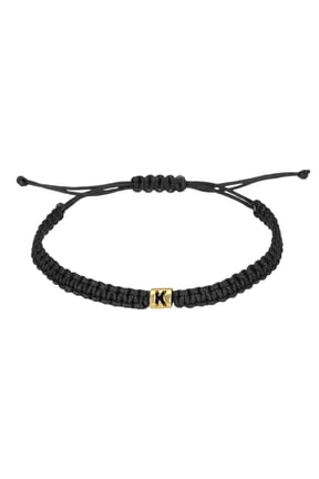 Gold Initial Bracelets for Men, Adjustable Handmade Rope Braided Initial String Bracelets for Women Men Matching Couple Gifts Friendship(Black, K)