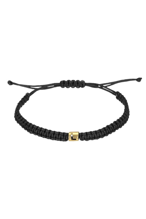 Gold Initial Bracelets for Men, Adjustable Handmade Rope Braided Initial String Bracelets for Women Men Matching Couple Gifts Friendship(Black, L)