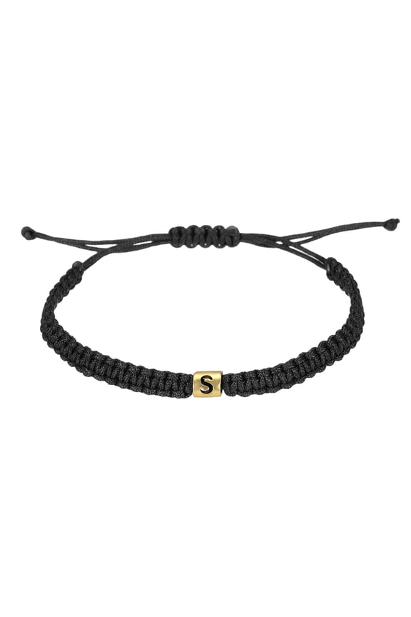 Gold Initial Bracelets for Men, Adjustable Handmade Rope Braided Initial String Bracelets for Women Men Matching Couple Gifts Friendship(Black, S)