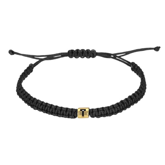 Uxcell Gold Initial Bracelets for Men, Adjustable Handmade Rope Braided Initial String Bracelets for Women Men Matching Couple Gifts Friendship(Black, T)