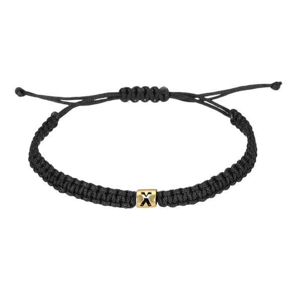 Uxcell Gold Initial Bracelets for Men, Adjustable Handmade Rope Braided Initial String Bracelets for Women Men Matching Couple Gifts Friendship(Black, X)