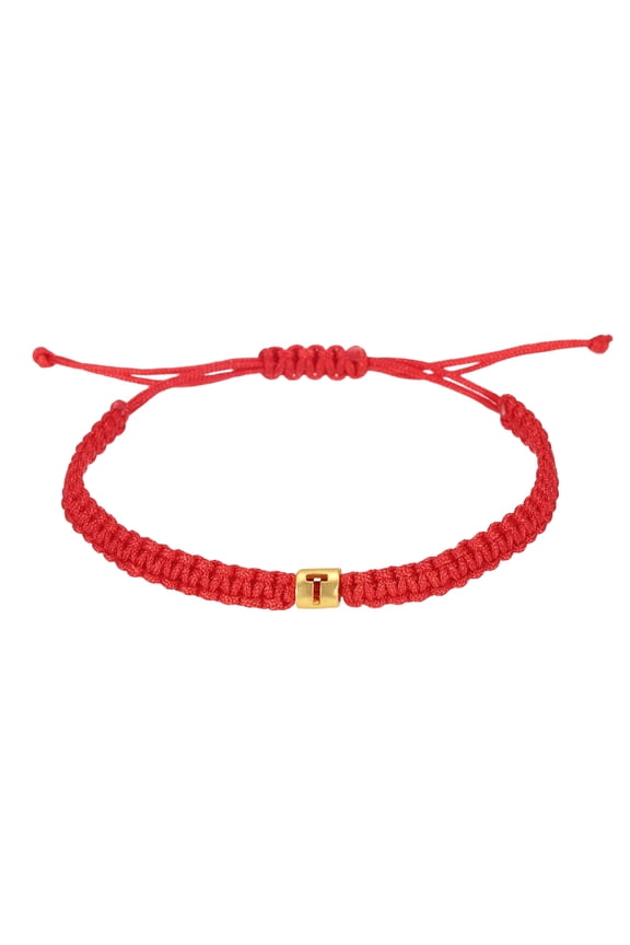 Gold Initial Bracelets for Men, Adjustable Handmade Rope Braided Initial String Bracelets for Women Men Matching Couple Gifts Friendship(Red, T)