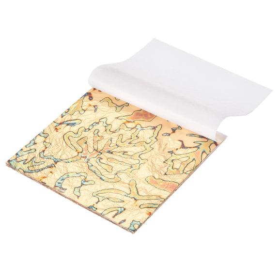 Uxcell 25 Pcs Variegated Gold Leaf Sheets 5.5" x 5.5" Imitation Gold Foil Sheets for Crafts,Picture Frames,Nails and DIY Arts Decoration,Brown Stripe, Leaf Copper