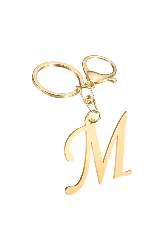 Cute Gold Initial Letter Keychain Stainless Steel Letter M Keychains for Women Handbag