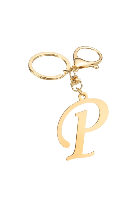 Cute Gold Initial Letter Keychain Stainless Steel Letter P Keychains for Women Handbag