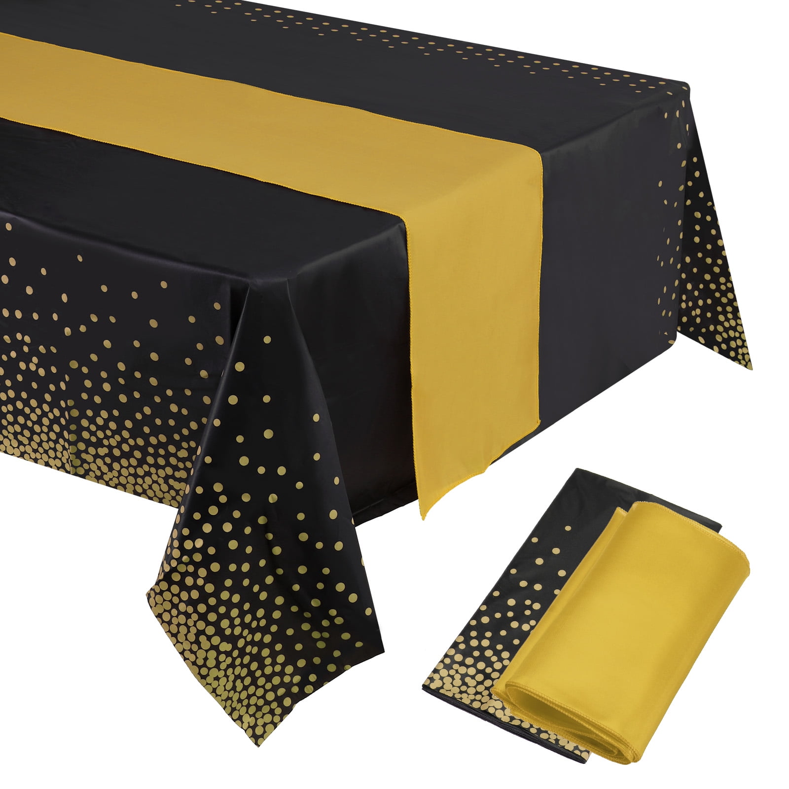 Uxcell Gold Table Runner w Black Disposable Plastic Tablecloths 54 x 108" Gold Dots for Wedding ...