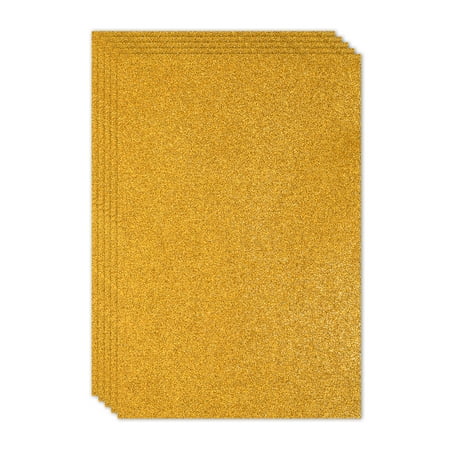 Uxcell Golden Shiny EVA Glitter Foam Sheet 11.8 x 7.9 Inch 2mm Thick with Back Adhesive Sparkle EVA Glitter Felt for Crafts DIY Project, 5 Pcs
