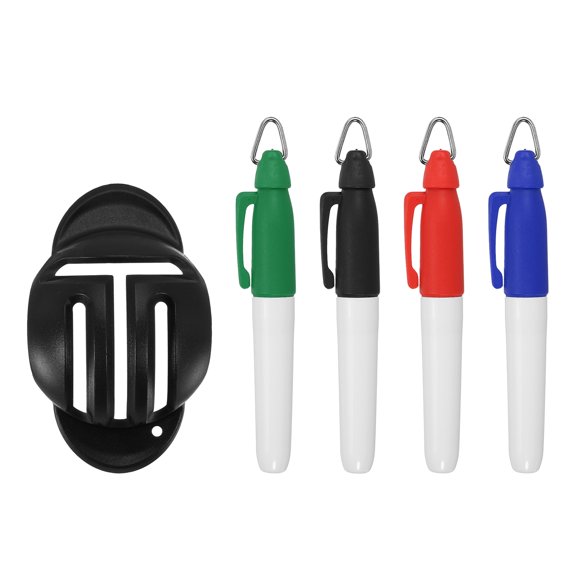 Uxcell Golf Ball Line Marker Tool, 1 Set Golf Ball Alignment Marking Tool Golf Ball Liner with Line Marker Stencil for Putting Ball Markers with 4Pcs Colorful Marker Pen, Black