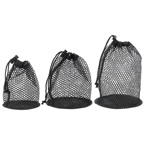 Uxcell Golf Ball Storage Bag Nylon Mesh Pouch with Drawstring Closure for Sport Supplies 50/25/15 Balls 3 Pack & Black