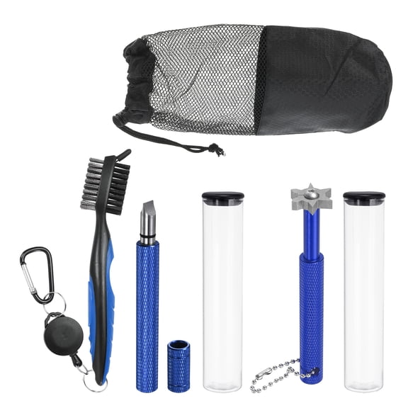 Uxcell Golf Clean Tool Set Including Golf Club Groove Sharpener, Golf Brush, 6 Heads Groove Sharpener Blue