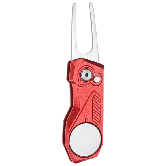 Uxcell Golf Divot Repair Tool [1PCS] - Switch Foldable Divot Tool with Magnetic Ball Marker - [Red] Green Fork Tines