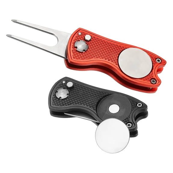 Uxcell Golf Divot Repair Tool, Foldable Metal Golf Green Divot Tool with Magnetic Ball Marker Black/Red