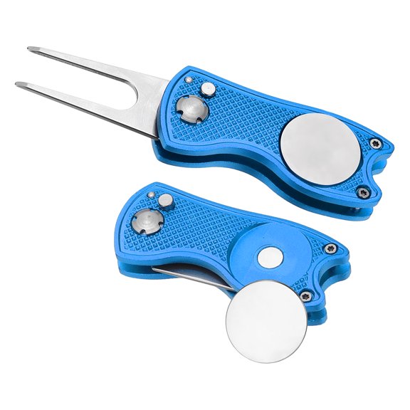 Uxcell Golf Divot Repair Tool, Foldable Metal Golf Green Divot Tool with Magnetic Ball Marker Blue