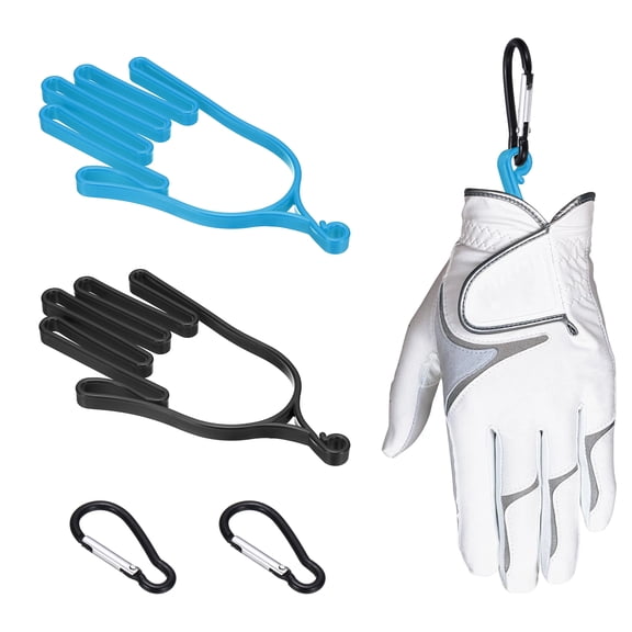 Uxcell Golf Gloves Stretcher, 2 Pcs Plastic Keeper Support Rack Holder Dryer Hanger Frame with Hanging Hooks for Men Women Sports Gloves Maintenance, Black/Blue
