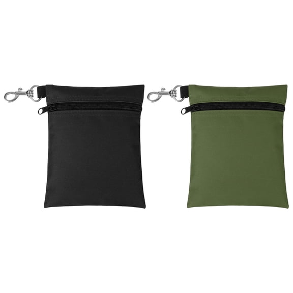 Uxcell Golf Tee Pouch, Zipper Golf Ball Bag 6.7 x 5in with Metal Lobster Claw Clip Storage Bag Waterproof - Fit for (Tees Balls/Valuables Holder/Women Golf Gift) 2Pcs & Black/Army Green
