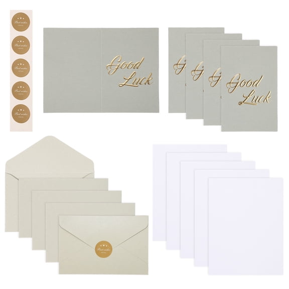 Uxcell Good Luck Card with Envelope and Seal Stickers 5 Set, (6x4-Inch, Silver), Blank Greeting Note Card Envelope Gold Foil, Great for Invitation, Birthday, Wedding