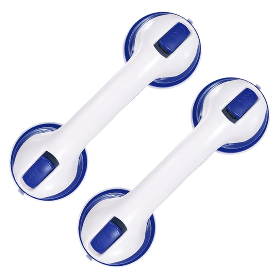 Uxcell Grab Bars for Shower 2 Pcs, 12 Inch Shower Handle Suction Cup Safety Removable Grip Press-Lock for Seniors Bathtubs, White/Blue