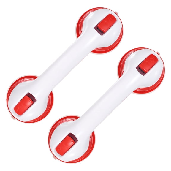 Uxcell Grab Bars for Shower 2 Pcs, 12 Inch Shower Handle Suction Cup Safety Removable Grip Press-Lock for Seniors Bathtubs, White/Red