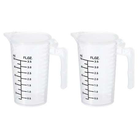 Uxcell Graduated Beaker, 2 Pack 100ml PP Plastic Liquid Measuring Cup Double Sided Black Graduations