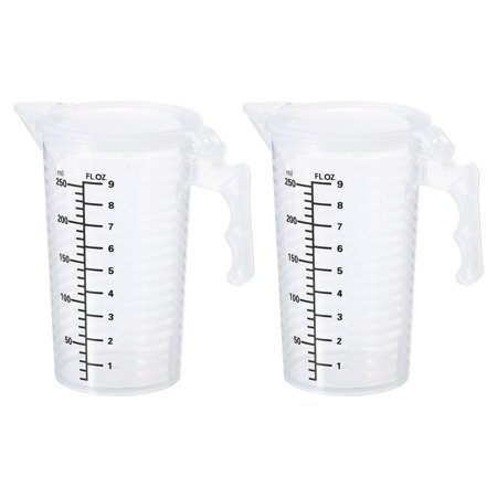 Uxcell Graduated Beaker, 2 Pack 250ml PP Plastic Liquid Measuring Cup Double Sided Black Graduations