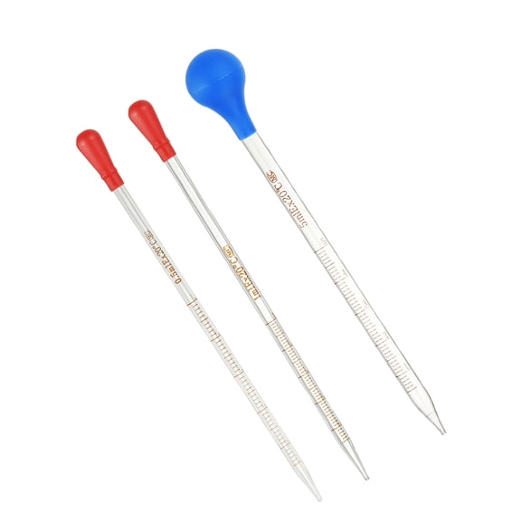 Uxcell Graduated Dropper Pipettes Kit, 3 Pack 0.5ml/1ml/5ml Borosilicate Glass Pipette with Rubber Squeeze Bulb for Transfer Liquid for Lab, Chemistry