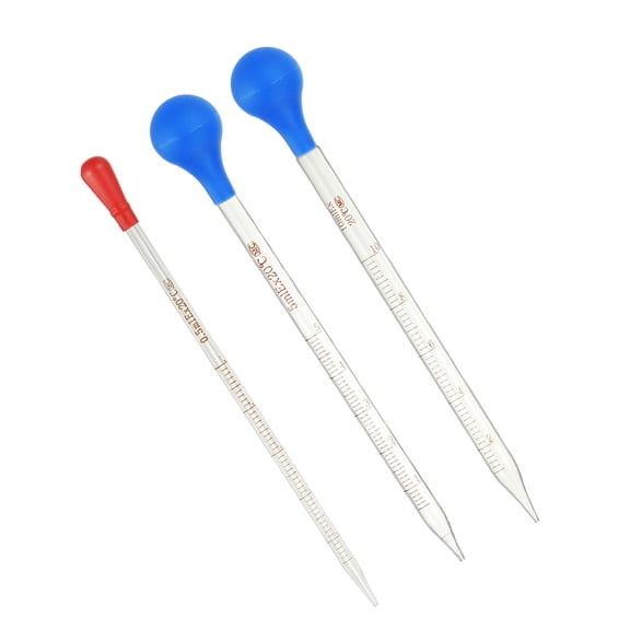 Uxcell Graduated Dropper Pipettes Kit, 3 Pack 0.5ml/5ml/10ml Borosilicate Glass Pipette with Rubber Squeeze Bulb for Transfer Liquid for Lab, Chemistry